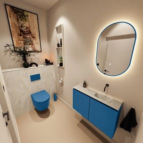 Mondiaz Ture DLux toiletmeubel 80cm jeans met wastafel ostra rechts zonder kraangat