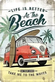 Metalen bord Volkswagen VW - T1 - At the Beach