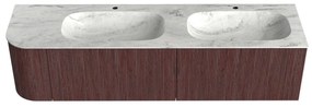 Mondiaz Kurve-dlux 175cm badmeubel ronding links ruby met 2 lades en 1 deur en wastafel stor small dubbel/rechts 2 kraangaten opalo