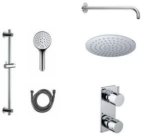Mueller Ufo chroom thermostatische regendouche 20cm met wandarm en handdouche op glijstang