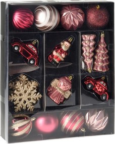 Christmas Decoration set van 20 plastic kerstornamenten - bordeaux