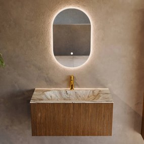 Mondiaz Kurve-dlux 90cm badmeubel dusk met 1 lade en wastafel big small midden 1 kraangat glace
