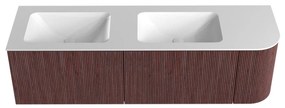 Mondiaz Kurve 155cm badmeubel ronding rechts ruby met 2 lades en 1 deur en wastafel cloud dubbel/links zonder kraangat