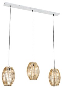 Eettafel / Eetkamer Hanglamp bamboe met wit langwerpig 3-lichts - Canna Capsule Landelijk E27 Binnenverlichting Lamp