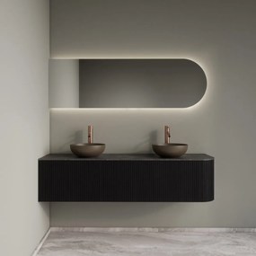 Gliss Design Alluro badmeubel ribbelfront met ronding rechts 160cm black en zwart leisteen toppaneel