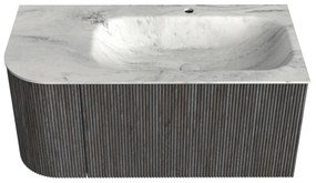 Mondiaz Kurve-dlux 95cm badmeubel ronding links shadow met 1 lade en deur en wastafel big small kraangat rechts opalo