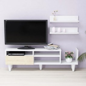 Homemania Tv-meubelset Lena 148,2x29,5x45 cm wit en eikenkleurig