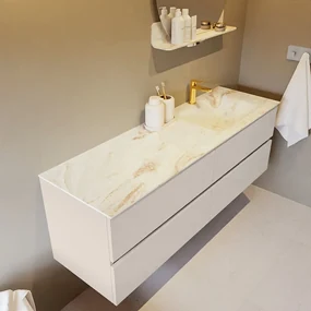 Mondiaz Vica DLux badmeubel 150cm linen 4 lades met wastafel frappe rechts 1 kraangat