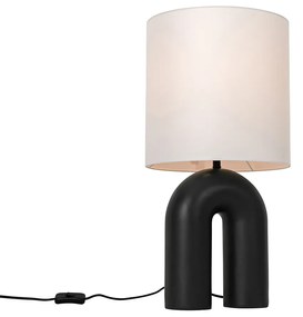 Scandinavische tafellamp zwart met linnen kap wit - Lotti Design, Modern E27 Binnenverlichting Lamp