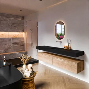 Zaro Alan badmeubel 190cm washed oak 2 lades met vrijhangende wastafel cloud midden zonder kraangat urban
