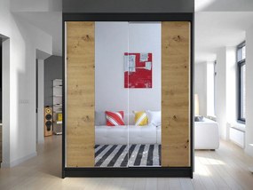 Kledingkast Closico Vastor II, Artisan eiken, Zwart, 200x150x58cm, 118 kg, Kledingkast deuren: Schuivend, Aantal planken: 5, Aantal planken: 5