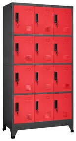 vidaXL Lockerkast 90x45x180 cm staal antracietkleurig en rood
