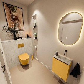 MONDIAZ TURE-DLUX 40cm toiletmeubel Ocher. EDEN wastafel Ostra positie rechts. Zonder kraangat. TUREDX40OCHR0OST