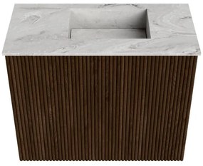 Mondiaz Joya DLux 50cm toiletmeubel walnut met wastafel faye rechts zonder kraangat glace