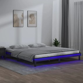 vidaXL Bedframe LED massief hout grijs 120x200 cm