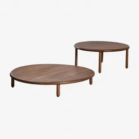 Set Van 2 Ronde Salontafels In Olivia Acaciahout Bruin – Donker Hout - Sklum