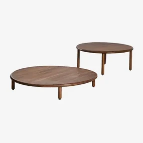 Set Van 2 Ronde Salontafels In Olivia Acaciahout Bruin – Donker Hout - Sklum