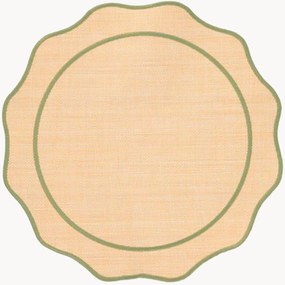 Ronde raffia placemat Orla met geborduurde rand