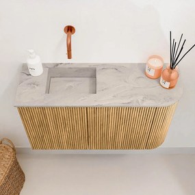 Mondiaz Joya DLux 70cm toiletmeubel ronding rechts oak met wastafel faye links zonder kraangat glace