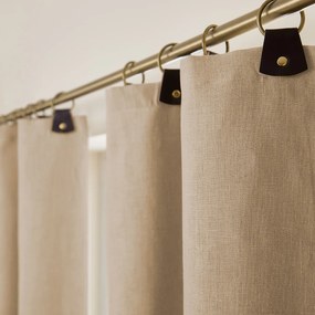 Verduisteringsgordijn van gewassen linnen, leren lussen, Private