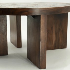 Salontafel Hout Met Tegeltjes - 70 X 70cm.