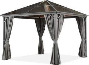 Milos tuinhuisje 3x3m met muggennet en grijze gordijnen Garden Point