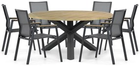 Tuinset Ronde Tuintafel 160 cm Aluminium/textileen Grijs 6 personen Lifestyle Garden Furniture Fiora/Rockville