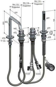 Hotbath ACE 2-wegs badrandcombinatie met uitloop en handdouche nikkel geborsteld