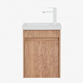 Narek Zwevend Houten Badkamermeubelset Met Geïntegreerde Wastafel Ash Brown & Spiegelloze & Wit ?20 Cm Met Aftapkraan Zonder Overloop Alameda - Sklum