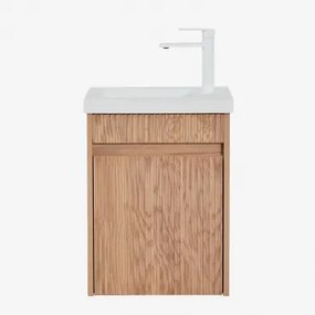 Narek Zwevend Houten Badkamermeubelset Met Geïntegreerde Wastafel Ash Brown & Spiegelloze & Wit ↑20 Cm Met Aftapkraan Zonder - Sklum