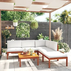 vidaXL 6-delige Loungeset met kussens massief acaciahout crèmekleurig
