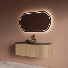 Gliss Design Alluro badmeubel ribbelfront met ronding links/rechts 120cm mist en zwart leisteen toppaneel
