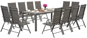 Garden Point grijze aluminium tuinmeubelen met grote Polywood Verona tafel voor 12 personen