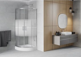 Mexen Rio halfronde douchecabine 80 x 80 cm, witte strepen, chroom + douchebak, wit - 863-080-080-01-20-4710