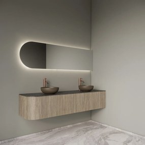 Gliss Design Alluro badmeubel ribbelfront met ronding links 180cm corn silk en zwart leisteen toppaneel