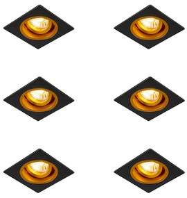 Set van 6 Inbouwspot zwart met goud 9,3 cm draai- en kantelbaar - Chuck GU10 Binnenverlichting Lamp