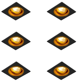 Set van 6 Inbouwspot zwart met goud 9,3 cm draai- en kantelbaar - Chuck GU10 Binnenverlichting Lamp