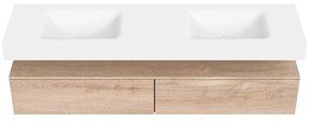 Zaro Alan badmeubel 180cm washed oak 2 lades met vrijhangende wastafel cloud dubbel zonder kraangat talc