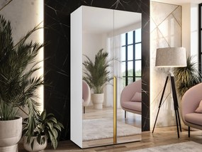 Kledingkast Hartford 589, Gouden, Wit, 202x100x52cm, 67.3 kg, Kledingkast deuren: Met scharnieren