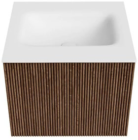 Mondiaz Kurve 50cm badmeubel walnut met 1 lade en wastafel grunne midden zonder kraangat