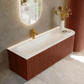 Mondiaz Kurve-dlux 135cm badmeubel ronding rechts ruby met 1 lade en deur en wastafel big medium kraangat links ostra