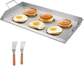 VEVOR Grillplaat Grillpan RVS Universele Rechthoekige Plaat (809 x 370 mm) met Platte Bovenkant, Gasgrillplaat voor BBQ Grill Teppanyaki, Draagbare Familie Kookgerei met Handvat