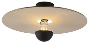 Plafondlamp zwart platte kap taupe 45 cm - Combi