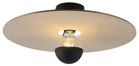 Stoffen Plafondlamp zwart platte kap taupe 45 cm - Combi Modern E27 rond Binnenverlichting Lamp