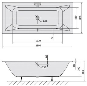 Polysan Krysta Slim ligbad 180x80x39cm wit