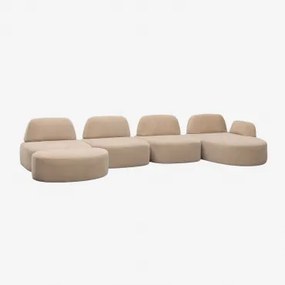 Rechte Modulaire Chaise Longue Bank Van 4 Delen En Gestoffeerde Poef Giorgia Chenille Licht Zandbruin - Sklum