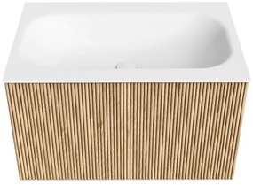 Mondiaz Kurve 70cm badmeubel oak met 1 lade en wastafel big small midden 1 kraangat