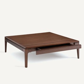 Vierkante salontafel, massief notenhout en fineer, 2 lades, SANARA