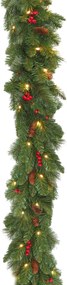 Verlichte guirlande "Everyday Pine Cone & Berry" - groen - L274 x diameter 30 cm - 50 warm witte ledlampjes - met rode bessen & dennenappels