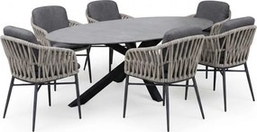 Puccini Luxor dining tuinset 220x120xH75 cm 7 delig antraciet keramiek